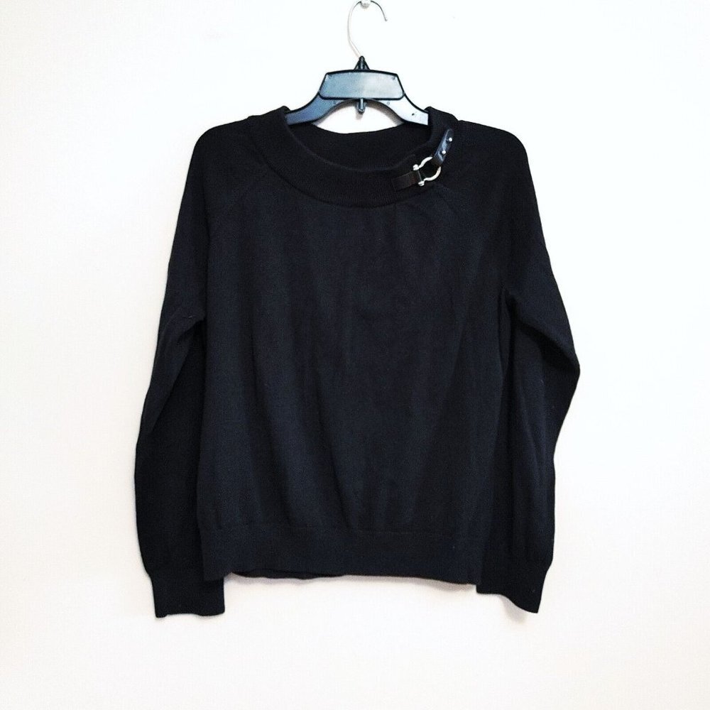 Lauren Ralph Lauren Black Crewneck Sweater with Buckle Detail
